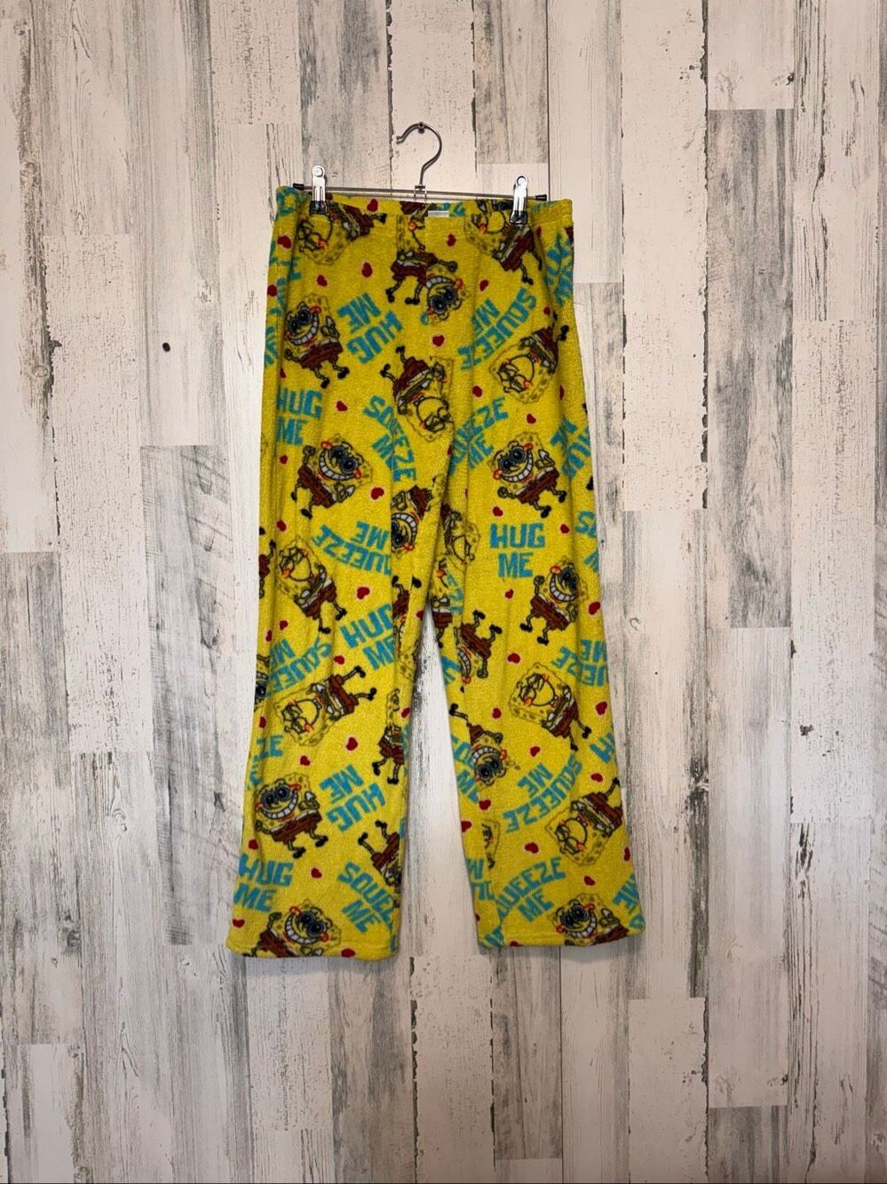 Nickelodeon SpongeBob SquarePants Yellow Hug Me Squeeze Me Plush Fleece PJ Pants